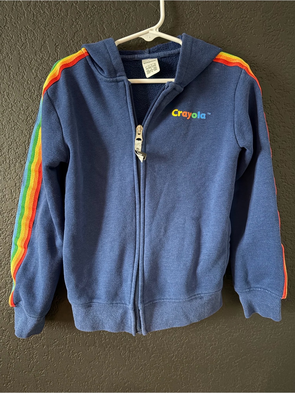 Crayola Navy Kids Zip Hoodie with Rainbow Sleeve Stripes 4-5yr